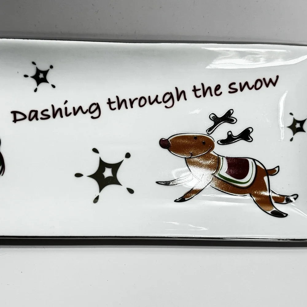Studio Dashing Through the Snow Holiday Serving Tray Platter Rectangle Reindeer